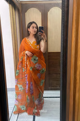 Kumud Orange Organza Silk Saree